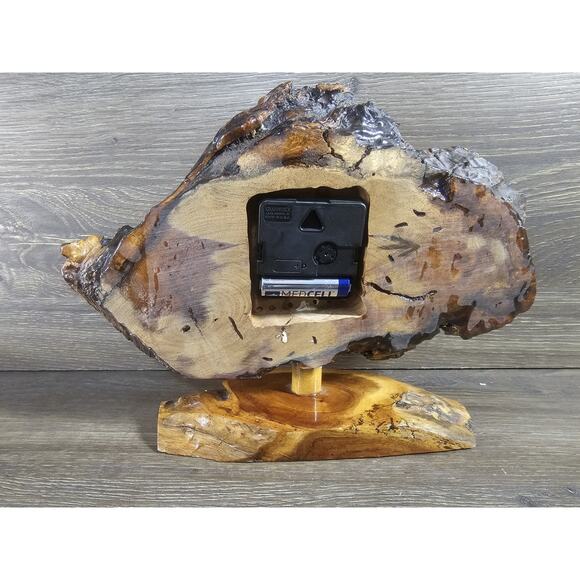 Vintage Live Edge Wood Desk Clock Standing 8" X 10.5" Hand Made - Picture 5 of 10
